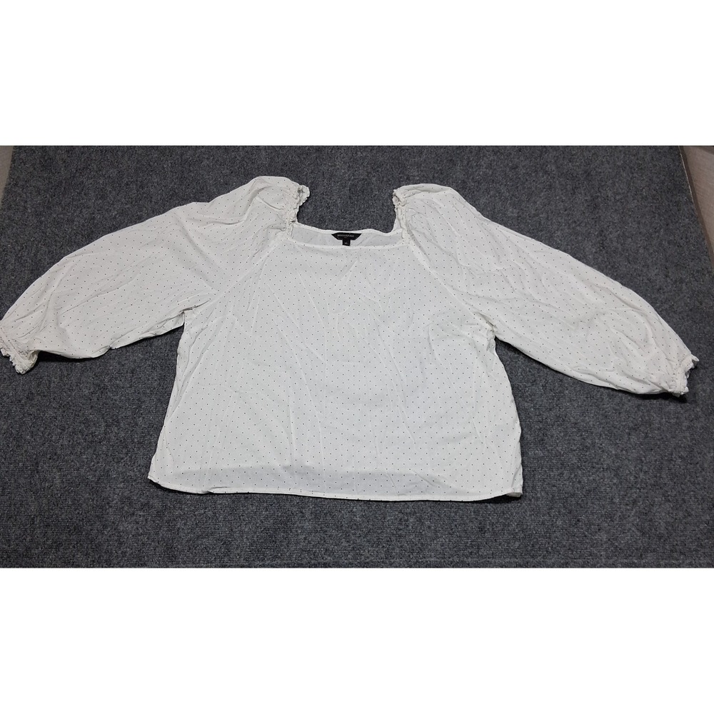 Banana Republic Size XL Petite Women White Blouse Black Polka Dots